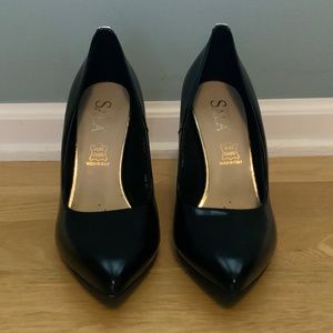 Sala, high heels, black leather, size 8